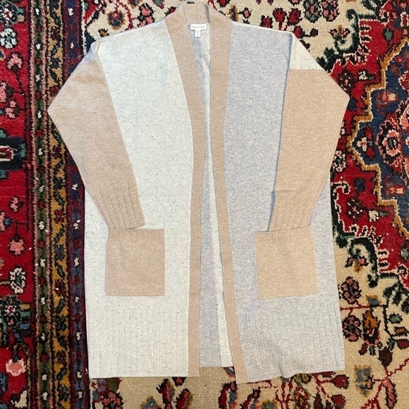 100% Cashmere Garnet Hill Enid Patchwork Color Block Ling Line Cardigan Sweater - Picture 3 of 7